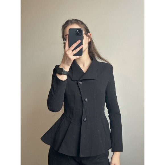 Black Feminine Peplum Ruffle Blazer - Picture 1 of 8